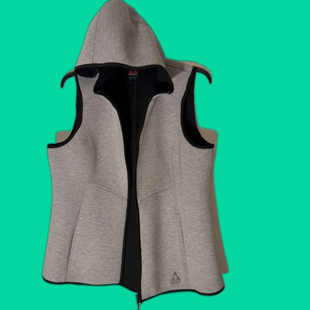 Gerry XL Womens Lightweight Knit Hooded Vest Heather Gray sportswear hiking zip